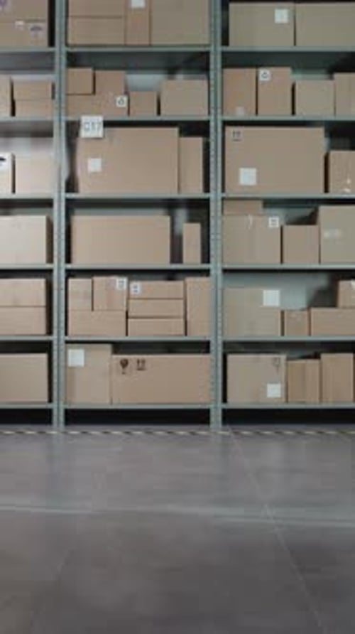 Centre de tri postal avec produits de commerce électronique dans des boîtes en carton sur des étagères