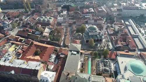 Aerial Footage of Sarajevo and National Library the Shot is Flying Over Vijecnica Library with a