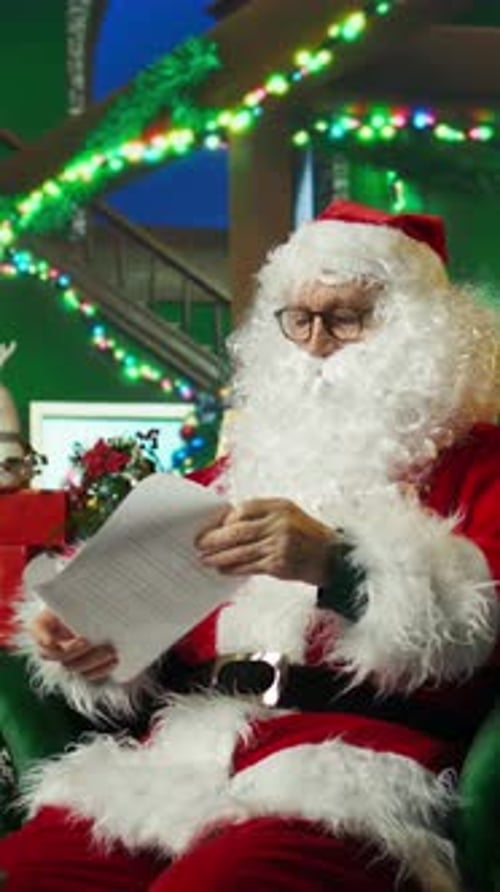 Man Dressed as Santa Reading a Letter