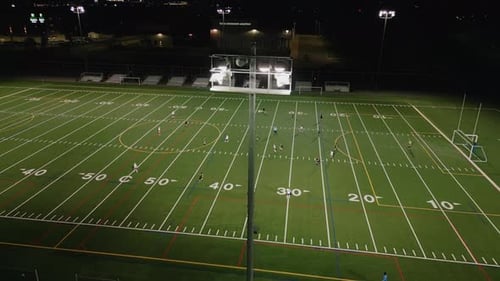 Aerial View Two Women Soccer Teams Playing At Night In Dartmouth Nova Scotia