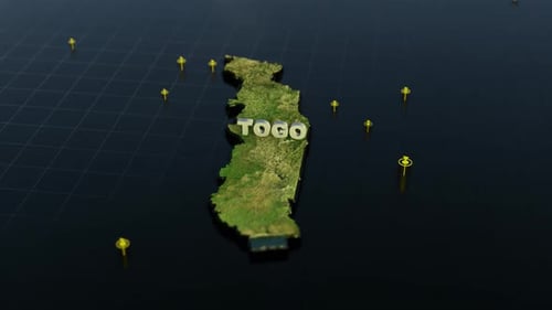 3D Map Animation of Togo with Location Pins