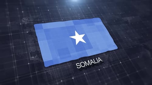Waving Somalia Flag on Digital World Map Reveal