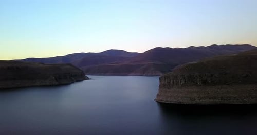 Nature mountains, river and outdoor drone aerial view of relax landscape