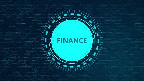 Futuristic Finance Concept with Rotating HUD Elements and Circuitry Design