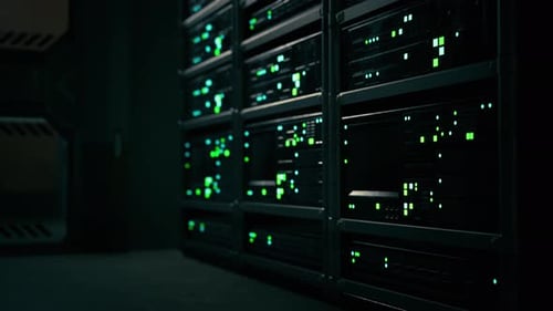 Data Center with Multiple Rows of Fully Operational Server Racks