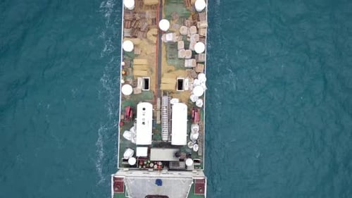 Aerial footage of a Medium size Livestock carrier at the Mediterranean sea
