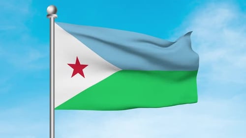 Djibouti Flag Waving in Realistic Wind Animation