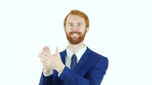 Smiling Man in Suit Clapping Hands