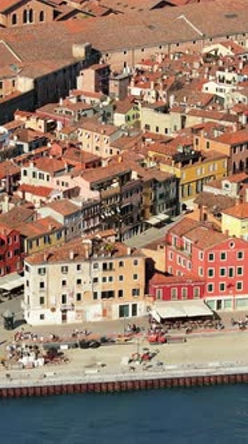 Aerial drone view of Garibaldi street in Venice City, Italy. Vertical