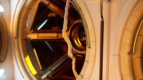 Interior View of a Futuristic Space Station with Unique Design Details