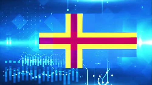 Aland Flag On Economy Background And Graph