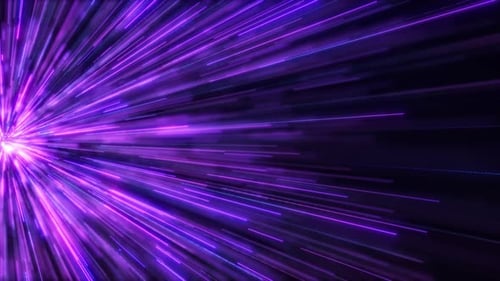 Abstract colorful background with glowing neon particles flying to the side. movement of a stream