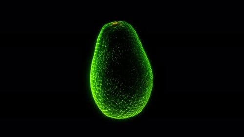 Holographische Endlosschleife einer rotierenden Avocado in 4K