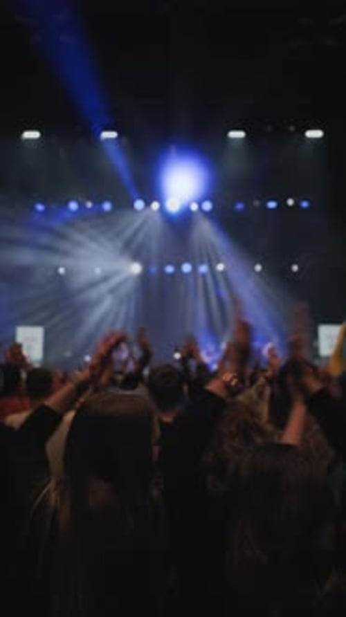 Rock Band Performance Thunderous Applause Joyfull Emotions Crowd of Fans Clapping Two Woman with