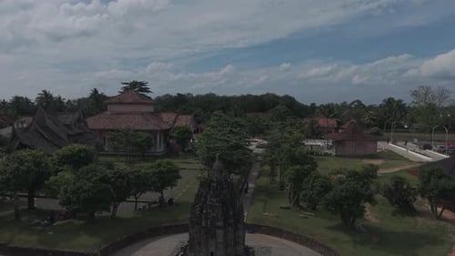 Aerial View of Traditional Buildings and Temple Grounds