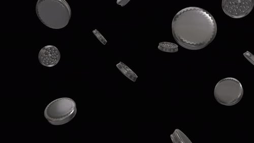 Falling weed metallic grinders over alpha channel. Rain of weed grinders across the screen.