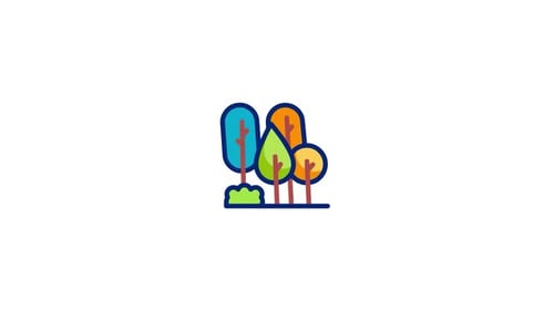 Flat Design Colorful Trees and Bushes Growing Animation