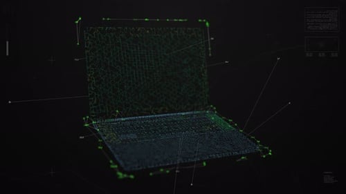 Futuristic 3D Wireframe Laptop HUD Interface Animation