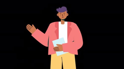 2D-Man-Charakter diskutiert Animation 4K auf Alpha