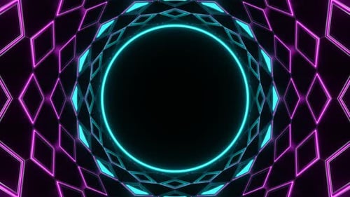 Zyanfarbener und rosafarbener Neonkreis im Spiegeltunnel-Hintergrund Vj Loop In Hd