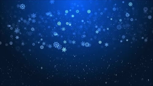 Floçons de neige bleus, étoiles, particules bokeh abstraites tombant, bonne année, joyeux Noël, brillant, vidéo