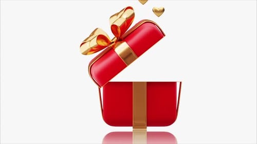 Red Gift Box Opening with Golden Hearts Animation
