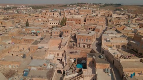 Midyat city, aerial view of its historical texture. Midyat, Mardin, Turkey