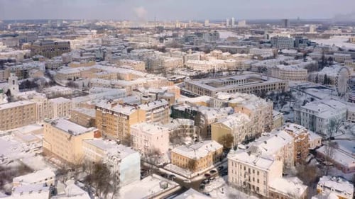 Winter Scenery Roof Houses Snowy Covered Aerial View