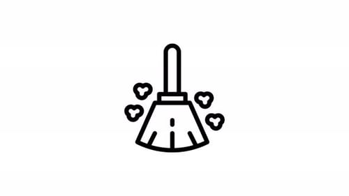 Animated Line Art Broom Sweeping Dust Icon