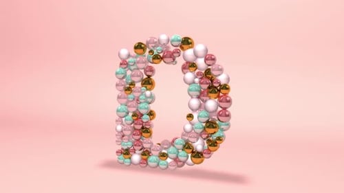 Animated Letter D Made from Glossy Pastel Spheres