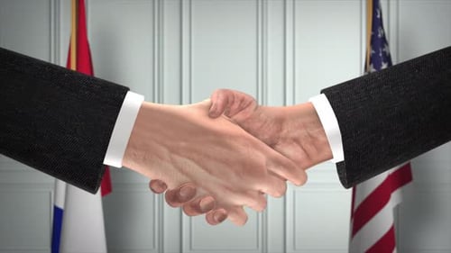 Corporate Handshake With International Flags Animation