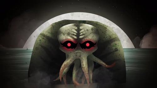 cthulhu tentacle monster emerging from sea under full moon