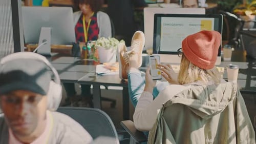 Coworking, digital marketing and business people with ux website, digital design