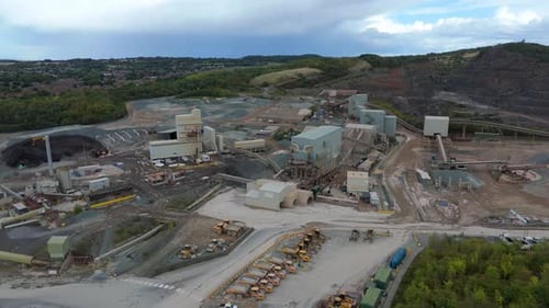 Aerial View of Industrial Quarry and Machinery