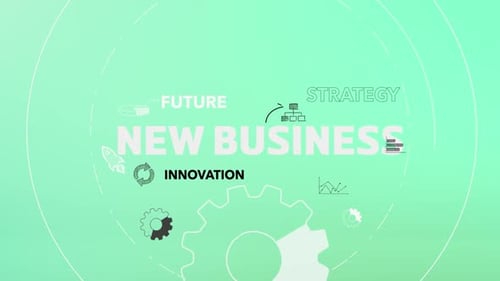 Infografik: Mehrere Titel mit Icons, Animationsinformationen, New Business