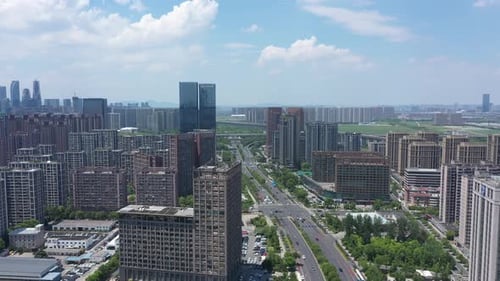 Aerial View of a Bustling City with Modern Skyscrapers Hangzhou China