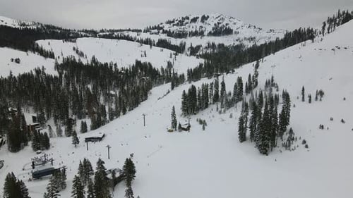 4K Drone Shot of Ski Resort with Chairlifts