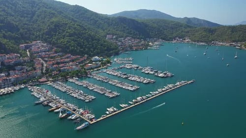 Aerial View of Docked Boats