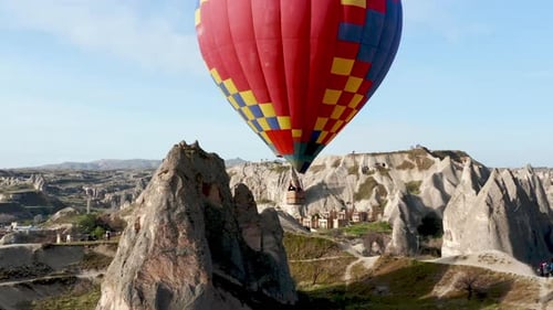 Colourful Red Blue Yellow Colours Hot Air Baloons Aerial Drone Flight The Great Tourist Attraction