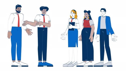 Diverse Flat Design Characters Gesturing and Waving