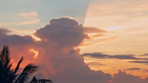 Dramatic Towering Clouds Above Koh Samui Coastline During Sunrise With Warm Golden Light. Nature,