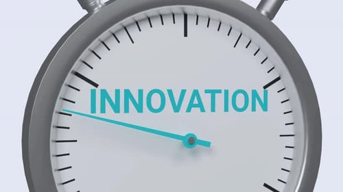 Animated 3D Stopwatch with Innovation Text Ticking