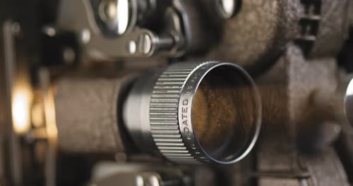 Vintage Film Projector Showing Lens Detail