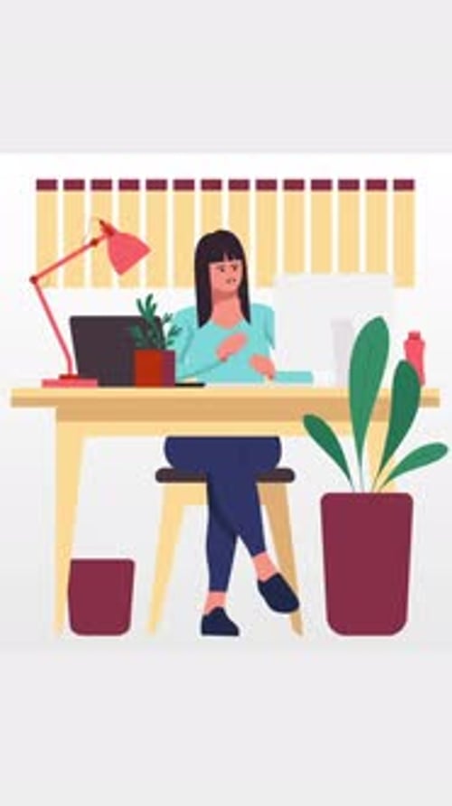 Modern Animated Illustration of Woman Working at Office Desk