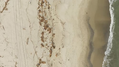 Polluted Beaches With Debris Coming From The Sea