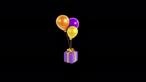 3D Animated Gift Box with Floating Balloons