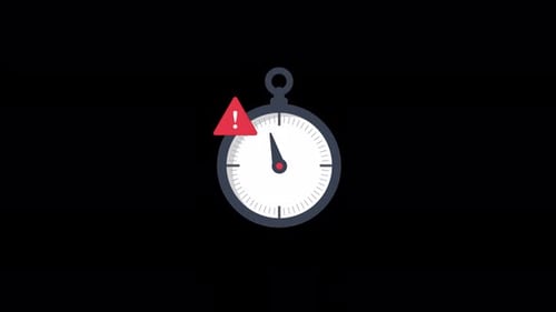 Animated Stopwatch with Warning Icon in Flat Design Style