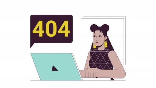 Flat Design Animation: Person Encounters 404 Error on Laptop