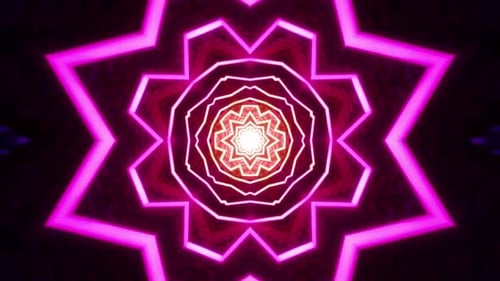 Vibrant purple geometric tunnel animation with glowing light