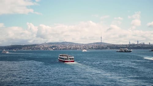 A Beautiful and Scenic View of Istanbul Featuring Ferries and the Stunning Blue Sea